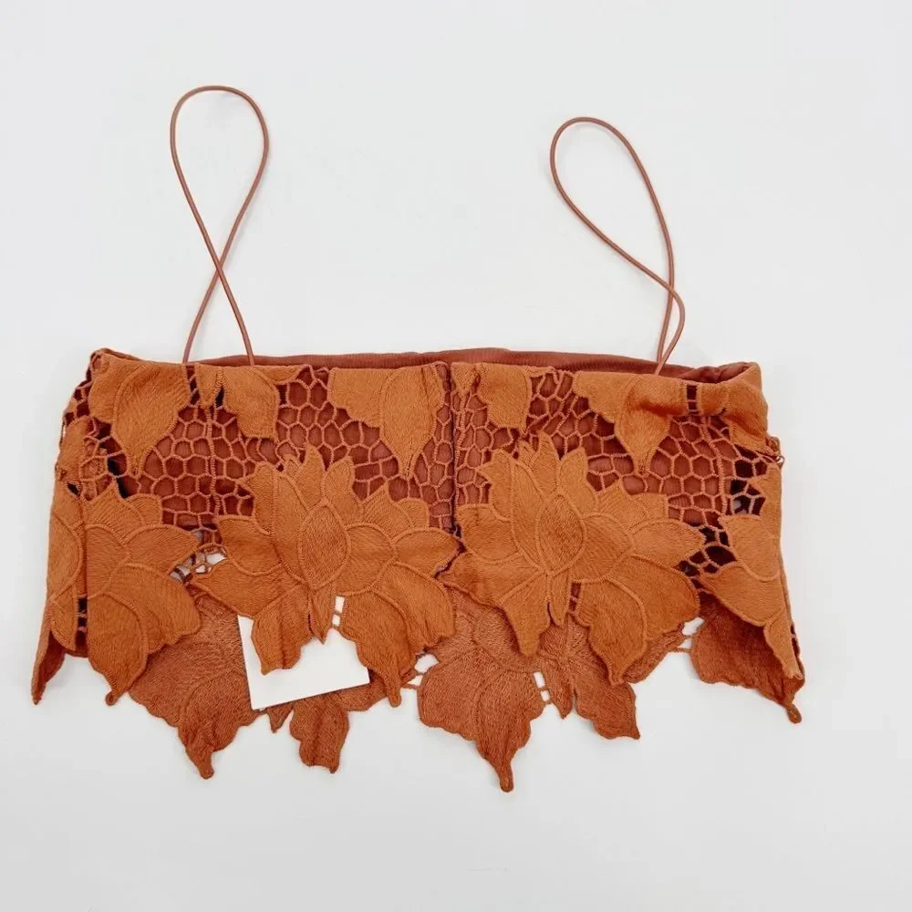 Rumer Tropez Orange Floral Lace Crochet Crop‎ Top Med NWT